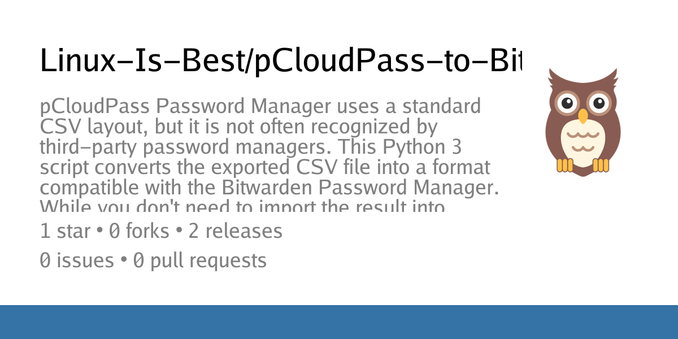 Summary card of repository Linux-Is-Best/pCloudPass-to-Bitwarden