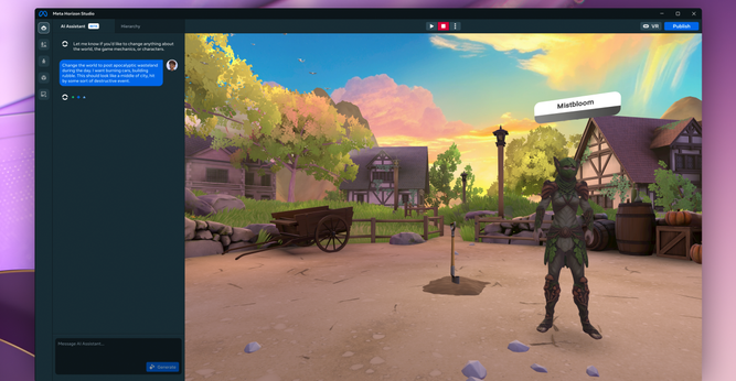 A screenshot of the agentic AI assistant in Meta Horizon Studio