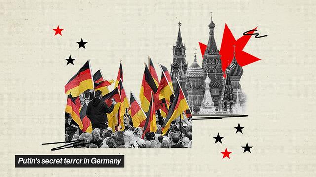 A montage of street protests in Germany and the Kremlin in the background. | Copyright Olga Lavrentyeva