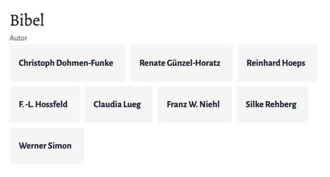 Bibel

Autor Christoph Dohmen-Funke Renate Giinzel-Horatz Reinhard Hoeps F.-L. Hossfeld Claudia Lueg Franz W. Niehl Silke Rehberg Werner Simon 