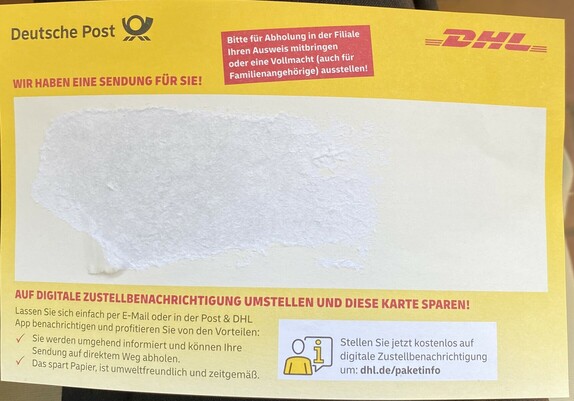 Benachrichtigungskarte von DHL