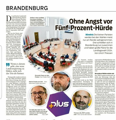 Zeitungsartikel "Ohne Angst vor Fünf-Prozent-Hürde"