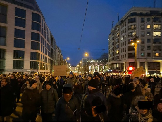 Foto von Demo für Vielfalt und gegen Rechts. Zu sehen viele Menschen auf der Friedrichstraße 