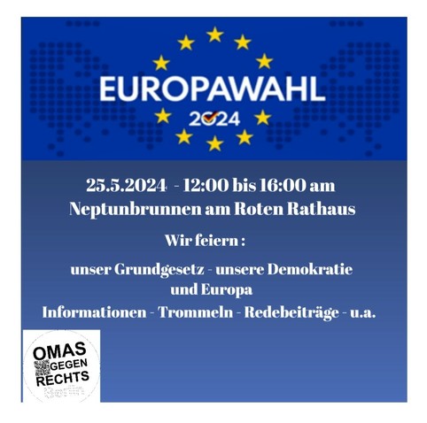 Wortkachel in blau mit EU-Flagge und Omas-Logo:  