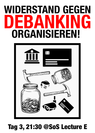 Veranstaltungsplakat: Widerstand gegen Debanking organisieren
