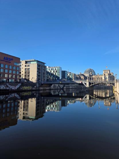 Bundestag von der Spree aus gesehen